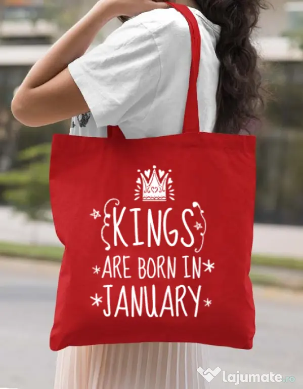 Sacosa din panza Kings are born in january Rosu