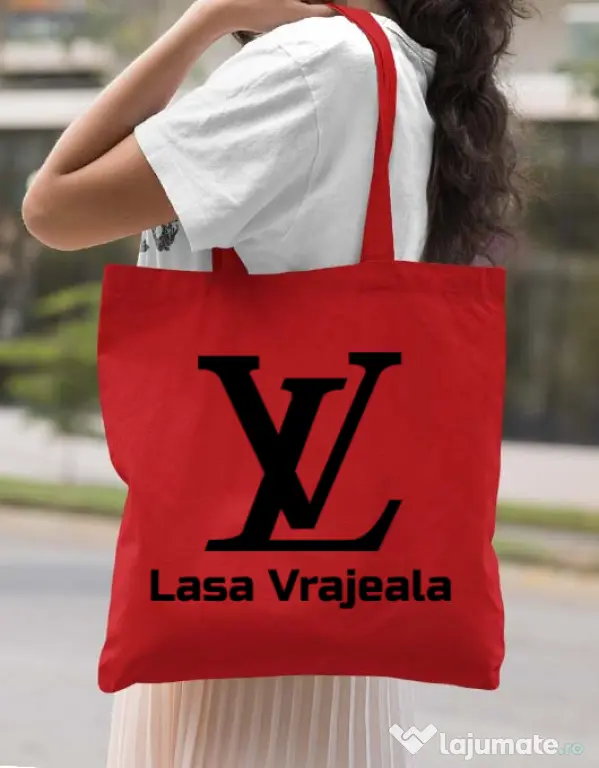 Sacosa din panza Lasa vrajeala Rosu
