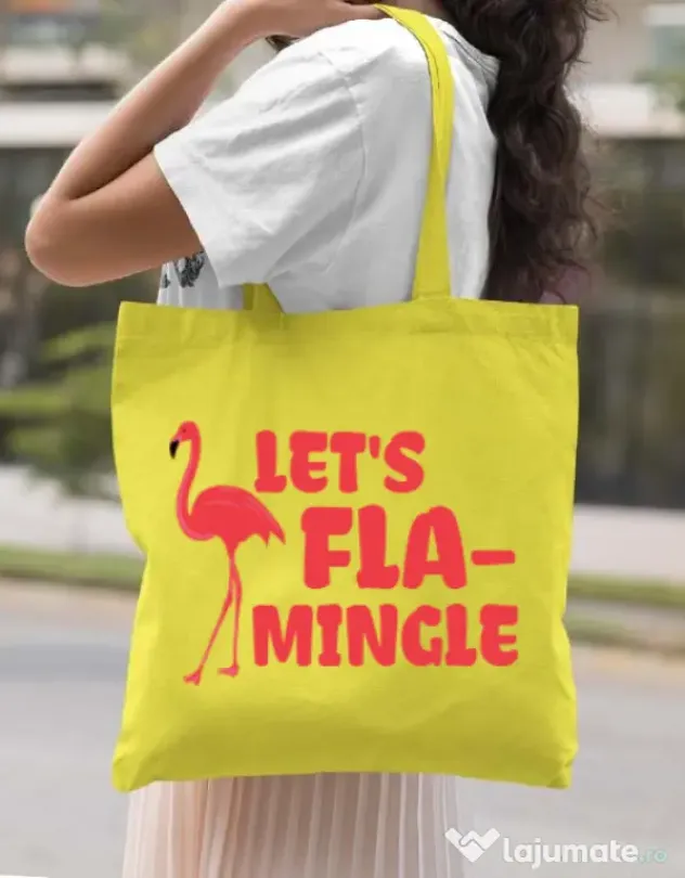 Sacosa din panza Let’s flamingle Galben