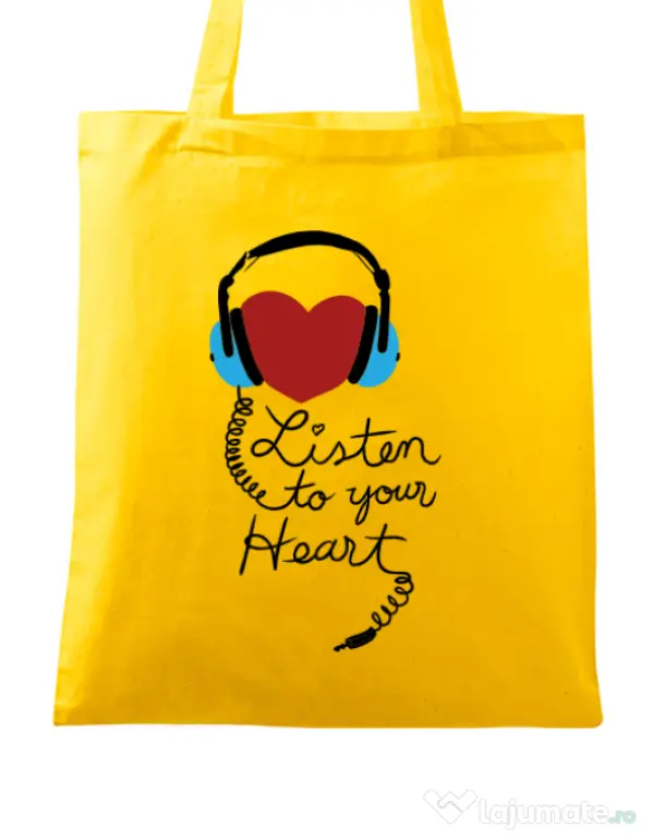 Sacosa din panza Listen to your heart Galben