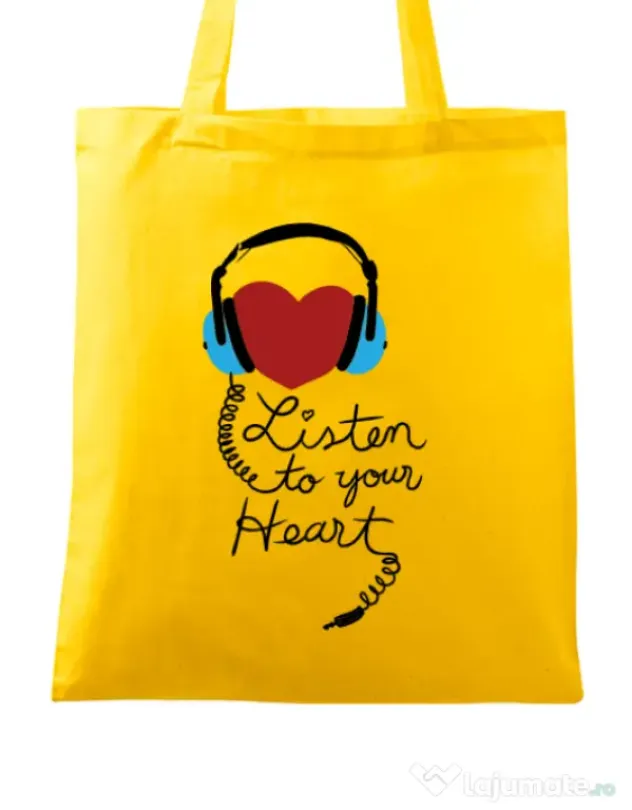 Sacosa din panza Listen to your heart Galben