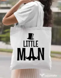 Sacosa din panza Little man Alb