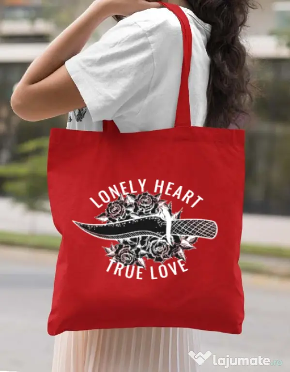 Sacosa din panza Lonely heart Rosu