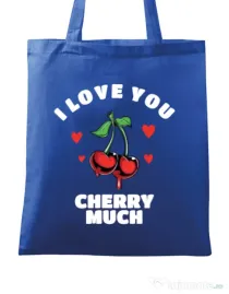Sacosa din panza Love you cherry much Albastru regal