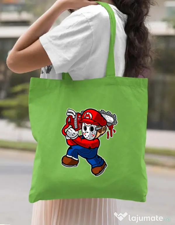 Sacosa din panza Mario Massacre Verde mar