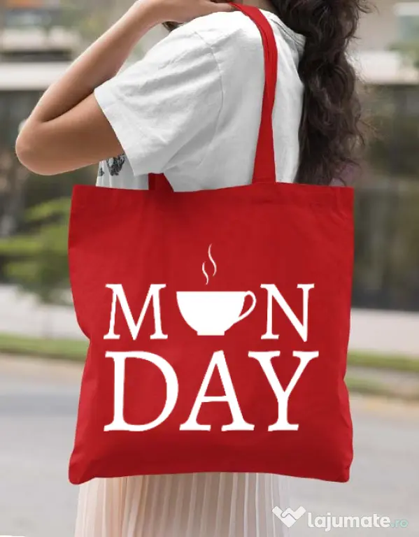 Sacosa din panza Monday coffee Rosu