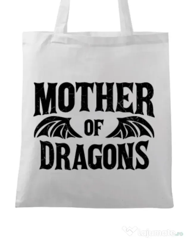Sacosa din panza Mother of dragons 2 Alb