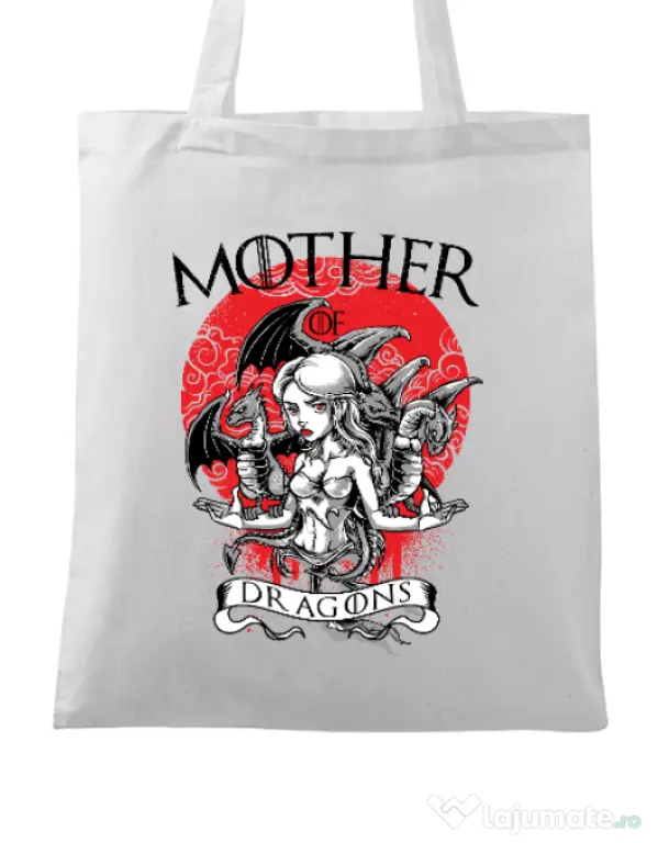 Sacosa din panza Mother of dragons Alb