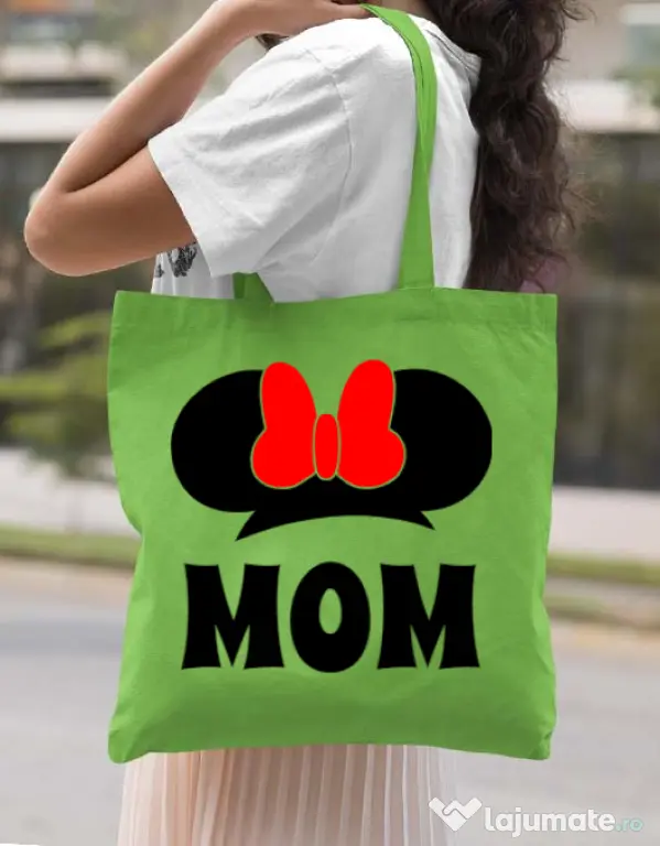 Sacosa din panza Mouse mom Verde mar