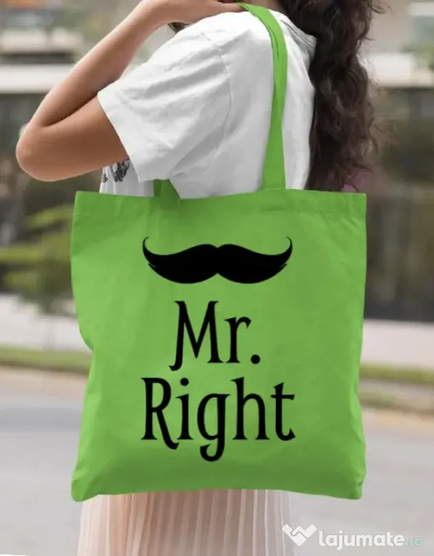 Sacosa din panza Mr. right Verde mar