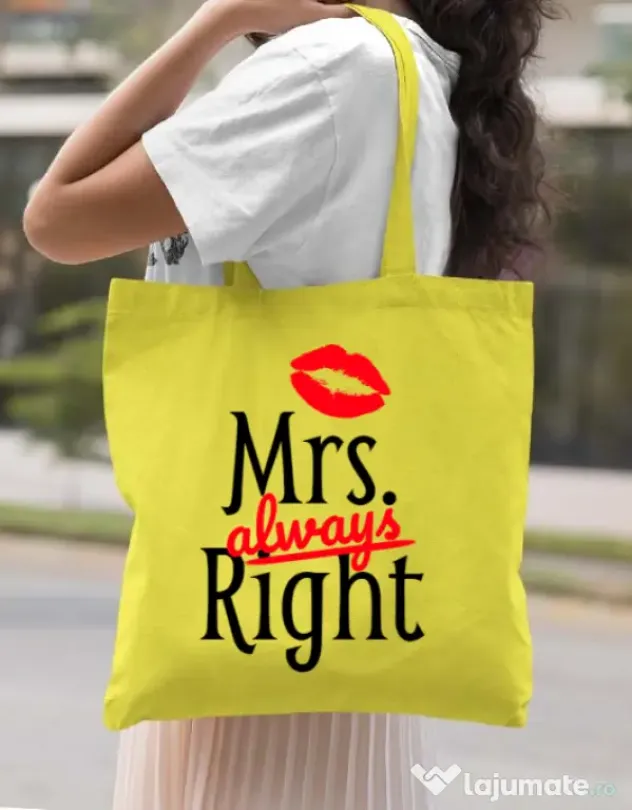 Sacosa din panza Mrs always right Galben