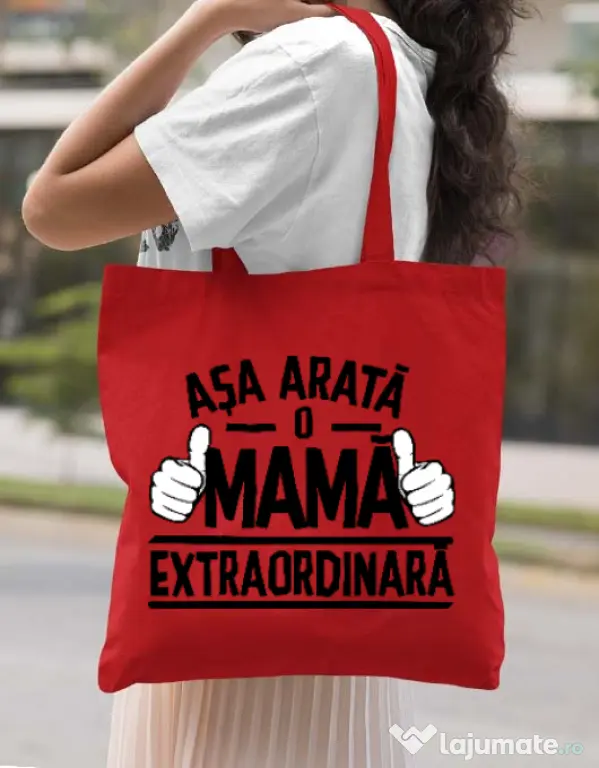Sacosa din panza O mama extraordinara Rosu