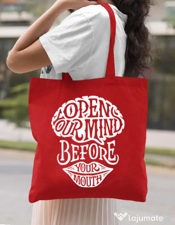 Sacosa din panza Open your mind Rosu