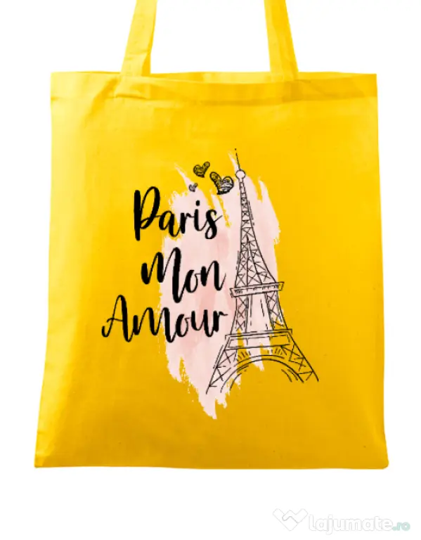 Sacosa din panza Paris mon amour Galben