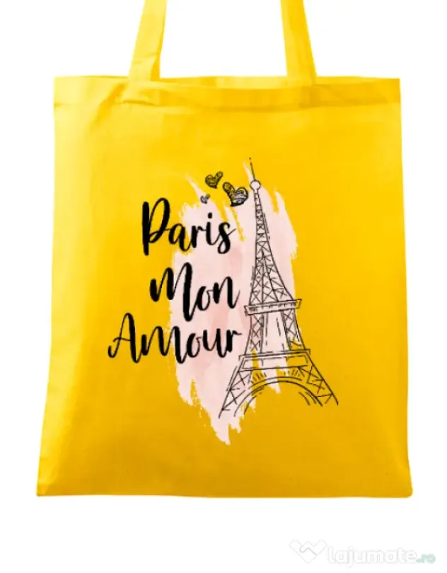 Sacosa din panza Paris mon amour Galben