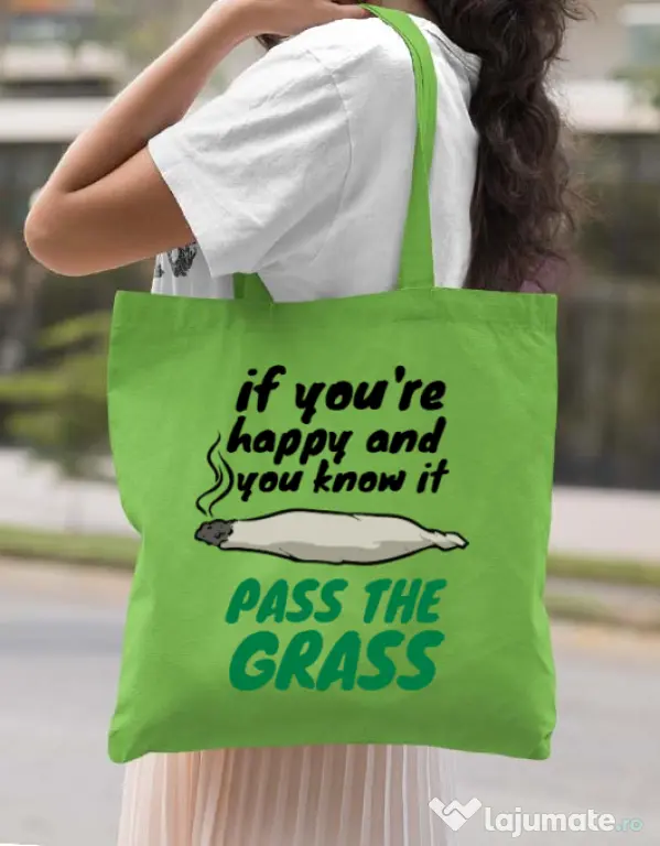 Sacosa din panza Pass the grass Verde mar