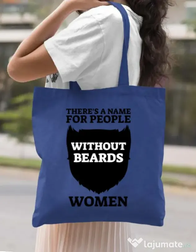 Sacosa din panza People without beards Albastru regal