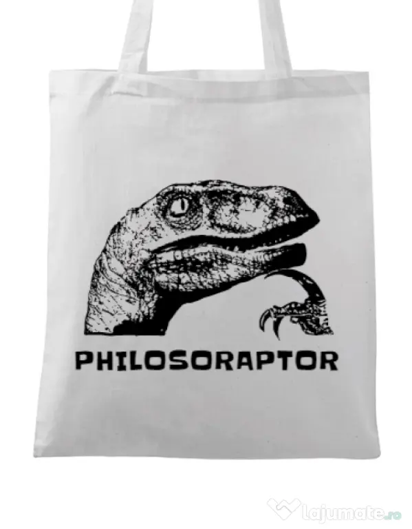 Sacosa din panza Philosoraptor Alb