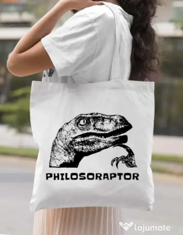 Sacosa din panza Philosoraptor Alb