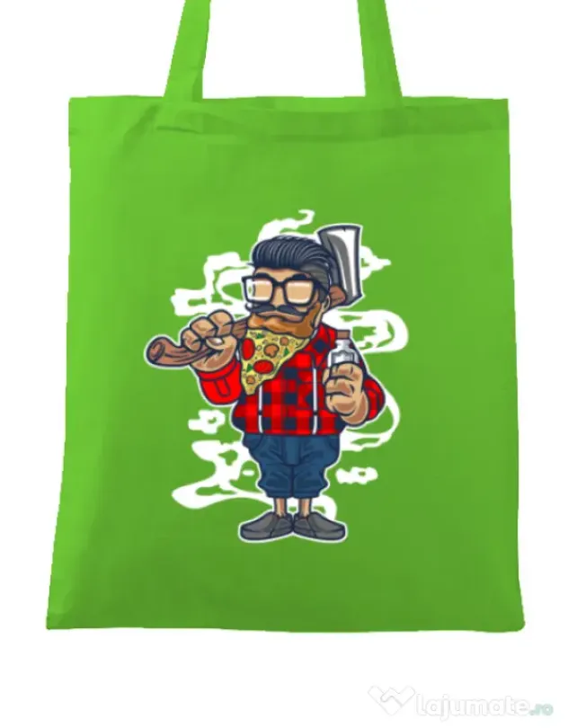 Sacosa din panza Pizza Beard Verde mar