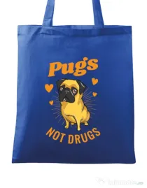 Sacosa din panza Pugs not drugs Albastru regal