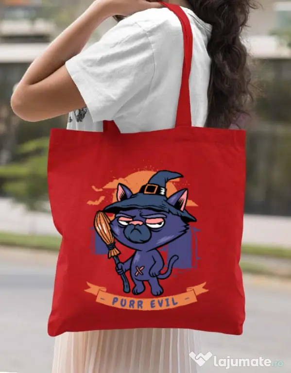 Sacosa din panza Purr halloween Rosu