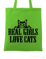 Sacosa din panza Real girls love cats Verde mar
