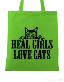 Sacosa din panza Real girls love cats Verde mar