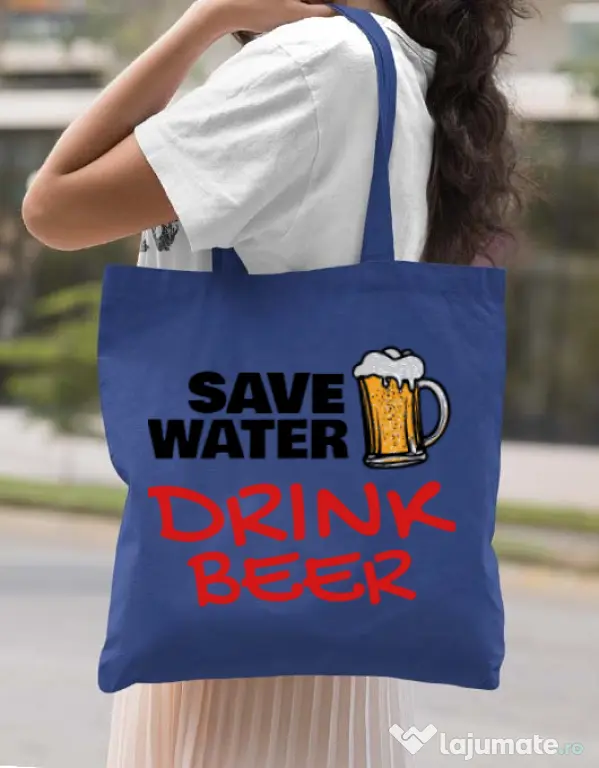 Sacosa din panza Save water Albastru regal