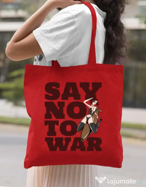 Sacosa din panza Say no to war Rosu