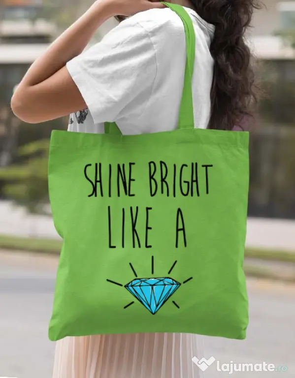 Sacosa din panza Shine bright like a diamond Verde mar