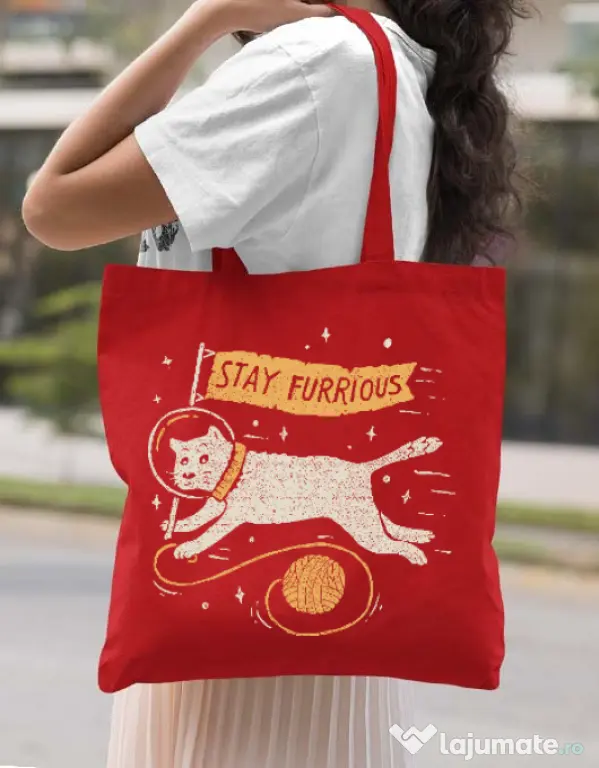 Sacosa din panza Stay Furrious Rosu