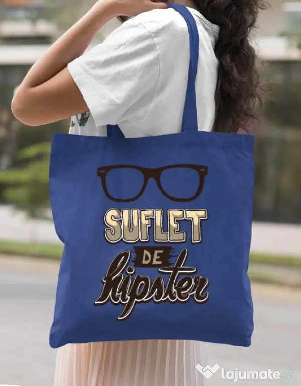 Sacosa din panza Suflet de hipster Albastru regal