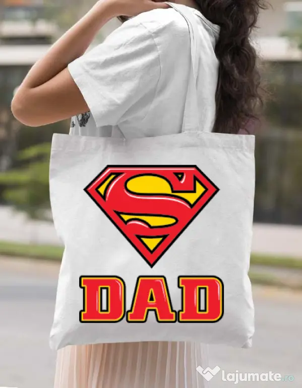 Sacosa din panza Super Dad Alb