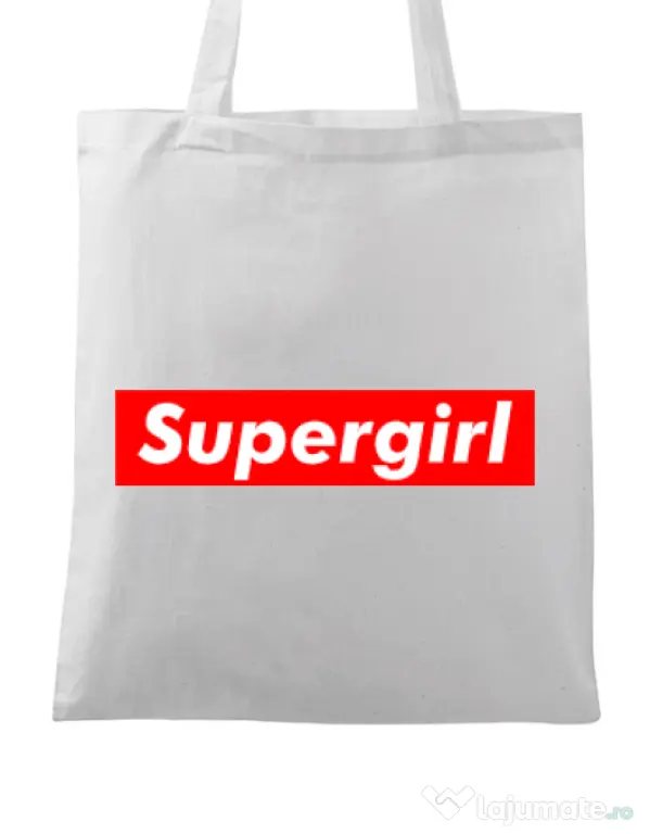 Sacosa din panza Supergirl Alb