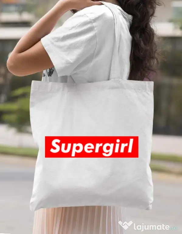 Sacosa din panza Supergirl Alb