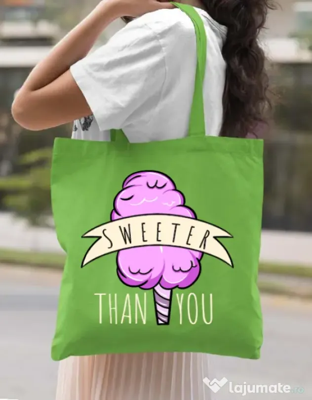 Sacosa din panza Sweeter than you Verde mar