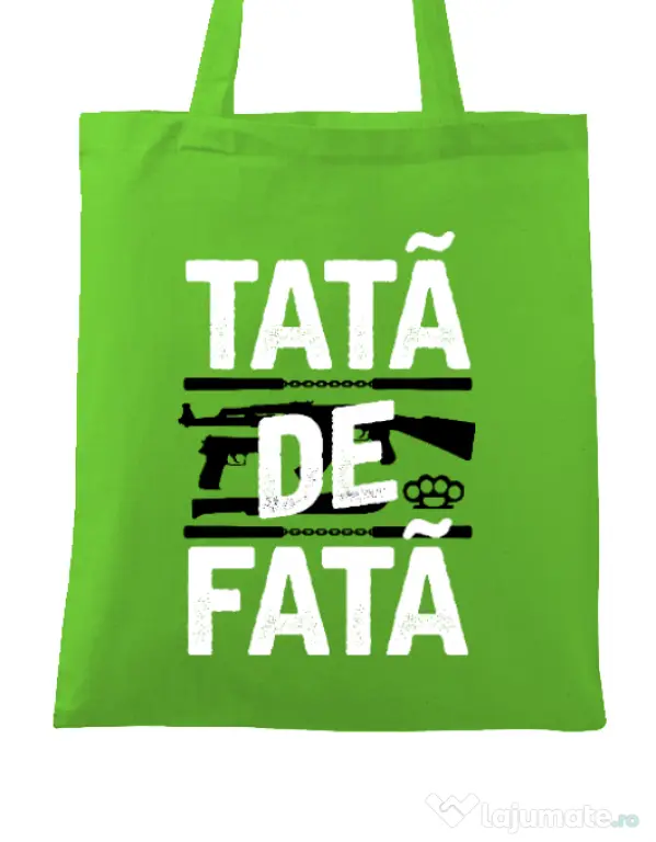 Sacosa din panza Tata de fata Verde mar