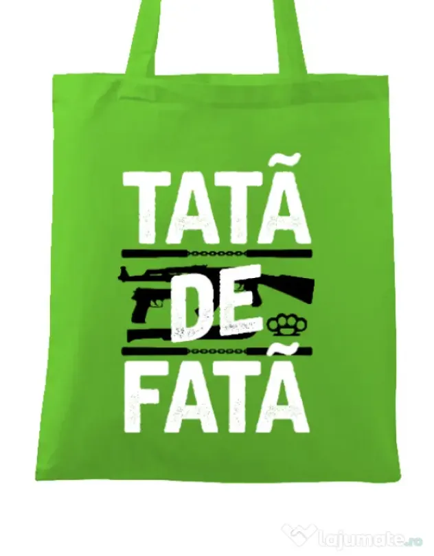 Sacosa din panza Tata de fata Verde mar