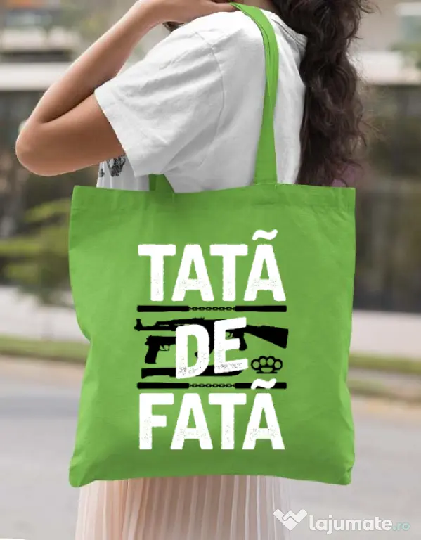 Sacosa din panza Tata de fata Verde mar