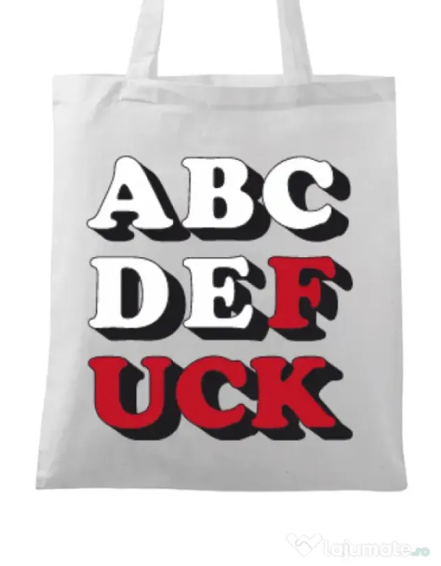 Sacosa din panza The alphabet Alb