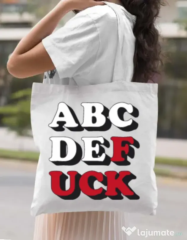 Sacosa din panza The alphabet Alb