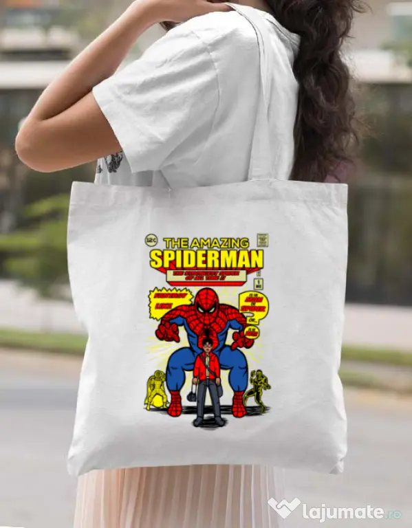 Sacosa din panza The Amazing Spiderman Alb