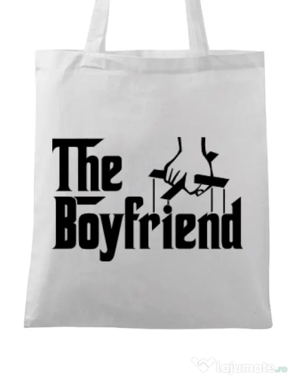 Sacosa din panza The boyfriend Alb