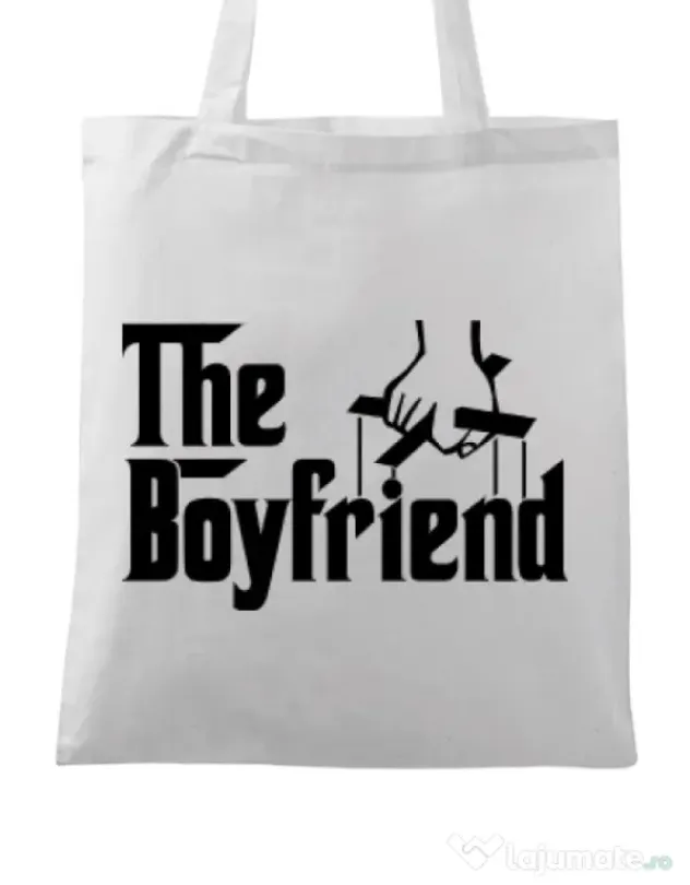 Sacosa din panza The boyfriend Alb