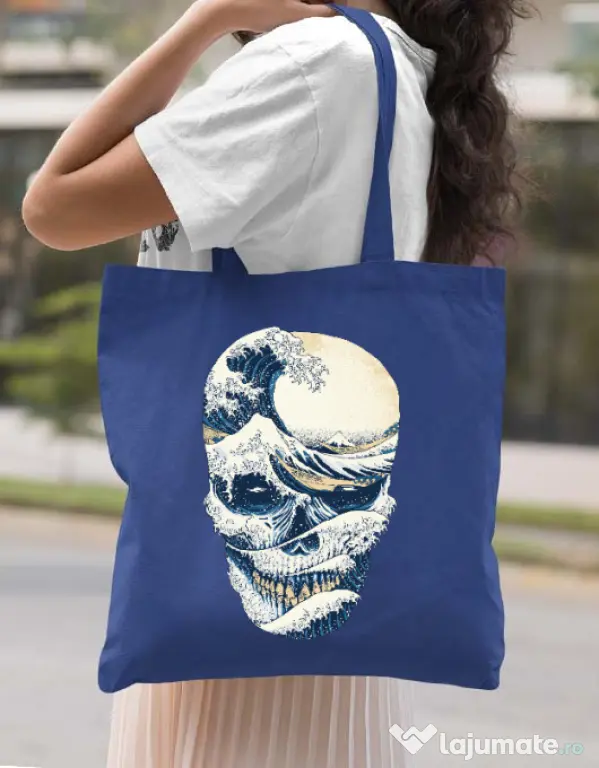 Sacosa din panza The Great Wave off Skull Albastru regal