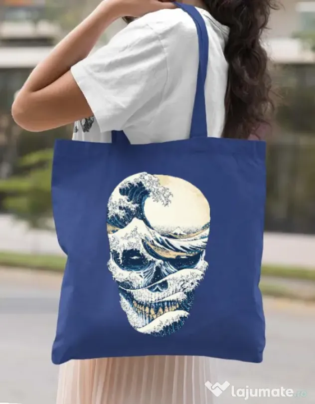 Sacosa din panza The Great Wave off Skull Albastru regal