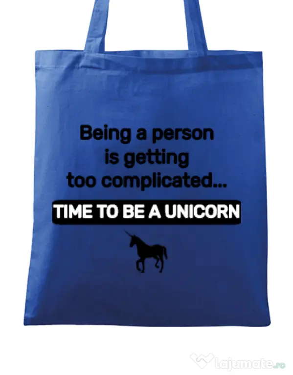 Sacosa din panza Time to be a unicorn Albastru regal