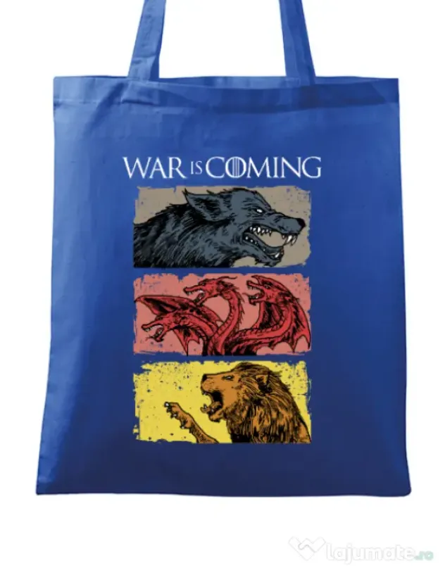 Sacosa din panza War is coming Albastru regal