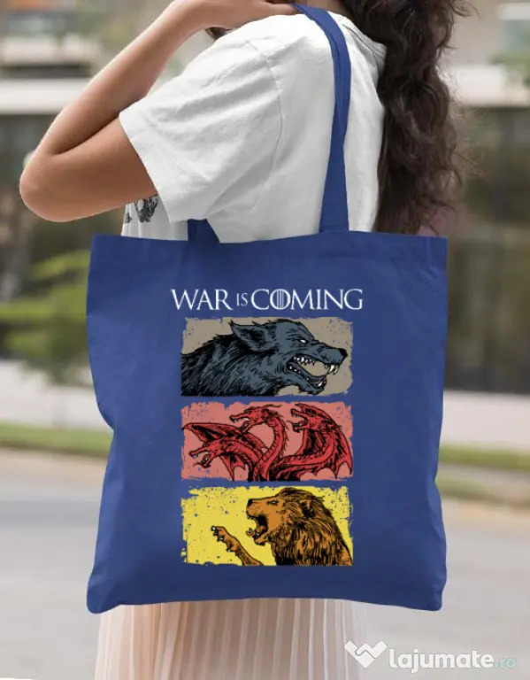 Sacosa din panza War is coming Albastru regal